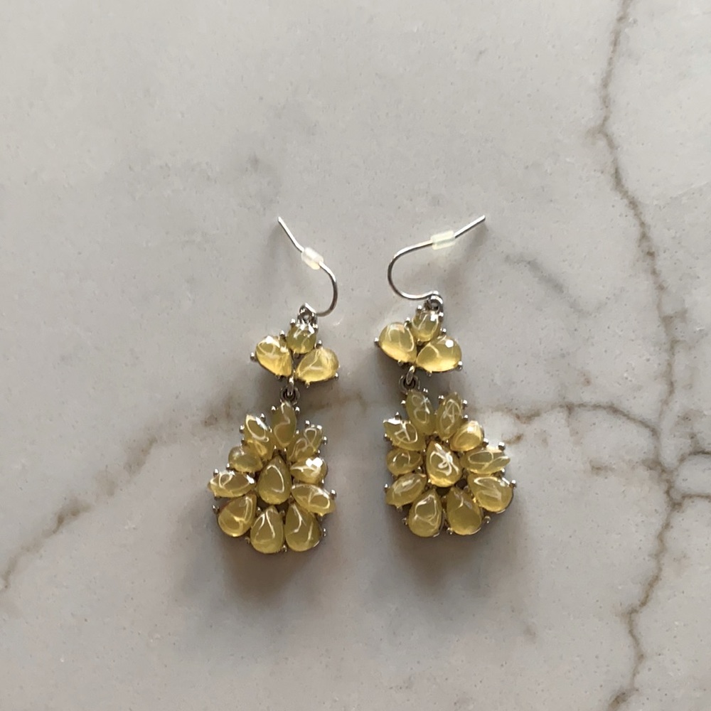 Chandelier earrings with a silver back and yellow stones.
